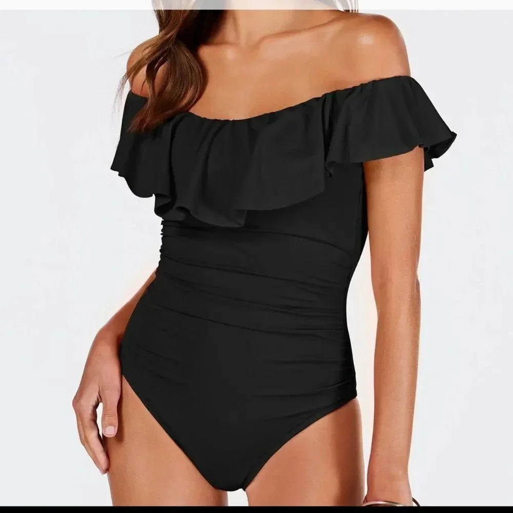 Jantzen 10 Off-The-Shoulder Tummy-Control One-Piec